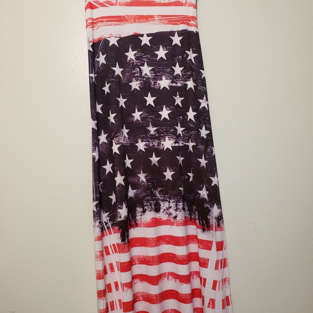 Long Maxi Skirt with Red, White and Blue stars and strips pattern